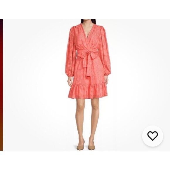 Alex Marie Dress Coral Peach Floral Fit And Flare Size 10 Long Sleeve NWT $158 - Picture 1 of 13